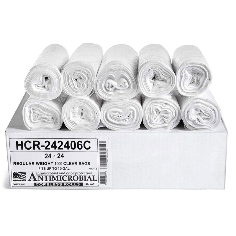Aluf Plastics High Density Trash Bags, 10 Gallon, 1000 Count, 6 Micron (eq), 24" x 24", Clear, for Bathroom, Office, Industrial, Commercial, Janitorial, Municipal, Recycling - Image 1